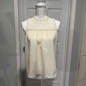 Monteau Los Angeles Cream Polka Dot Lace Sleeveless‎ Blouse Top